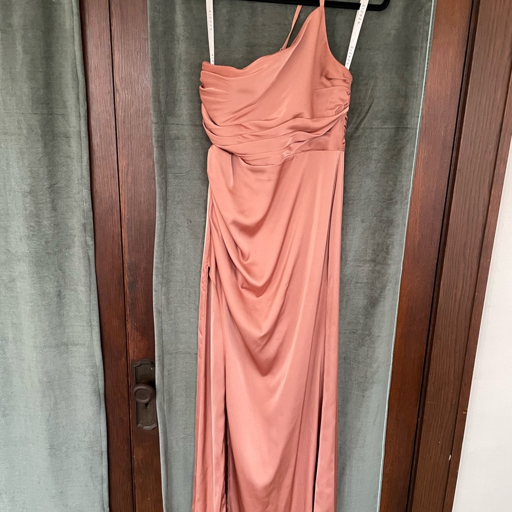 Azazie Eren Stretch Satin Dress in Bronzer
